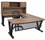 Urban Walnut Steel V-Leg Bow Front U-Shaped Desk with Hutch