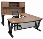 Urban Walnut Steel V-Leg Bow Front U-Shaped Desk with Hutch