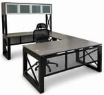 Xdustrial  Series 71&quotW x 107&quotD Executive Black Metal Frame U-Shaped Desk with Overhead Storage Hutch