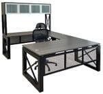Xdustrial  Series 71&quotW x 107&quotD Executive Black Metal Frame U-Shaped Desk with Overhead Storage Hutch