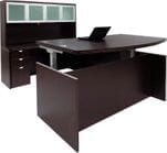 Adjustable Height Bow Front U-Shaped Desk w/Hutch in Mocha