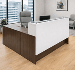 Emerge Glass Top L-Shaped Reception Desk w/Drawers & LED Light - 66&quotW x 79&quotD