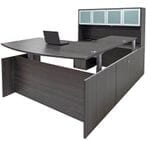 Enclosed Bow Front U-Shaped Desk with Hutch and Height Adjustable L-Surface