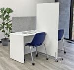 6' White Small Office 2-Person Desk with Mobile Divider and Tackable Privacy Panel