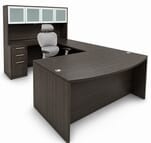 Charcoal Woodgrain Laminate Conference U-Shaped Workstation w/Hutch
