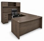 Columbia Walnut Conference U-Shaped Workstation w/Hutch - 71&quotW x 100&quotD