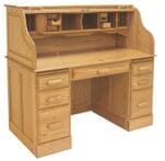 54&quotW Deluxe Solid Oak Roll Top Desk - Made in USA