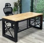 Xdustrial Series 66&quotW x 30&quotD Solid Wood and Black Frame Desk - Complete Office Series