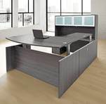 Enclosed Bow Front U-Shaped Desk with Hutch and Height Adjustable L-Surface