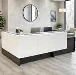 Emerge Glass Top Wrap Around Two-Person L-Shaped Lobby Desk with ADA Surface