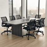 8' Charcoal Boat Shaped Table w/ 6 Black Mesh Mod Swivel Chairs Set