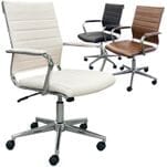 Padded Modern Classic Mid Back Leather Office Chair in 3 Colors