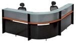 L-Shaped Glass Top Reception Desk in Cherry