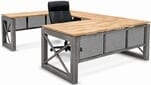 Xdustrial Series 71&quotW x 108&quotD Solid Hardwood and Raw Frame U-Shaped Desk