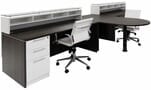 Emerge Glass Top 2-Person Shared Peninsula Reception Desk w/Drawers & LED Lights 