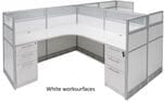 12'W x 6'D x 48&quotH White Laminate Washable Complete 2-Person L-Shaped Office Cubicle w/Files - Starter Unit