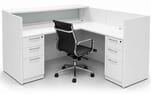 L-Shaped White Reception Desk w/Frosted Glass Panel