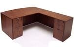 Cherry Laminate Bow Front L-Shaped Desk w/ 6 Drawers