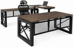 Xdustrial Series 71&quotW x 108&quotD Solid Hardwood Black Metal Frame U-Shaped Desk w/ Electric Lift Bridge