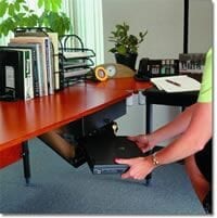 The LapTop Locker can be mounted horizontally under a desk for convenient secure storage of your laptop. 