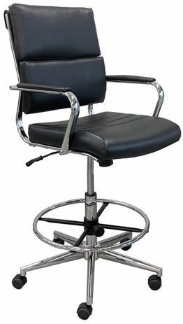 Black Leather Mid Back Office Stool with Chrome Frame w/23