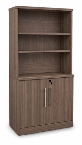 Urban Walnut 2-Door Locking Storage Cabinet with Hutch