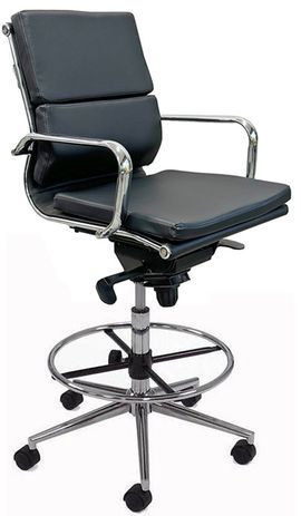 Black Leather Soft Pad Office Stool w/ 28