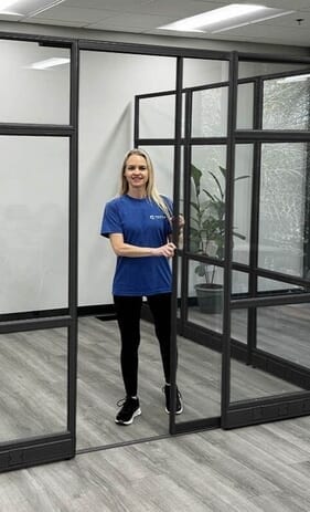 7'H Sliding Glass Door with Black Frame