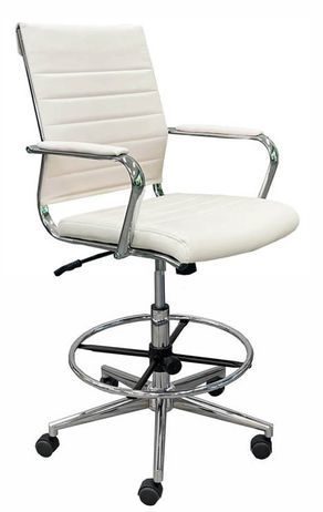 Cream Leather Padded Mid Back Office Stool with Chrome Frame w/23