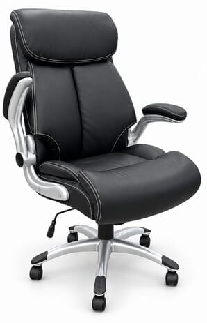 Black Genuine Cowhide Leather Executive Desk Chair with Flip Up Arms