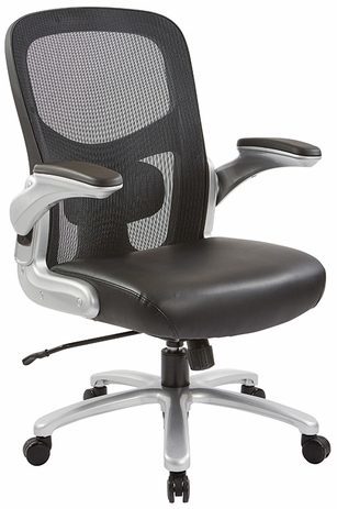 400 Lb. Capacity Mesh Big & Tall Chair w/Leather Seat & Flip Up Arms