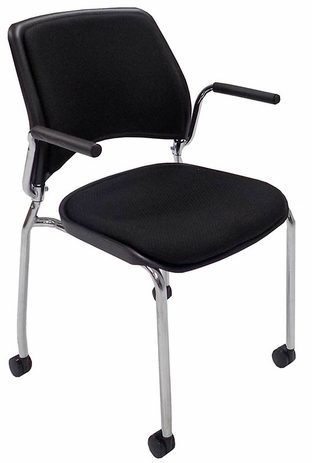 300 lb. Capacity Black Padded Mobile Stacking Guest Chair w/Armrests