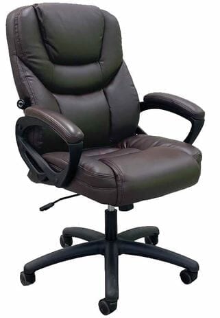 Mocha Brown Leather Swivel Office Chair with Adjustable Lumbar