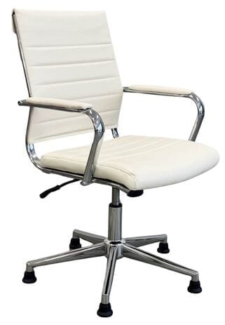 Padded Modern Classic Swivel Guest Chair in Cream Leather - Optional Armrests
