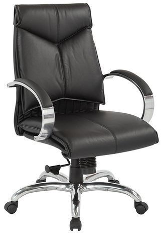 Top Grain Black Leather Mid Back Swivel Chair with Chrome Base