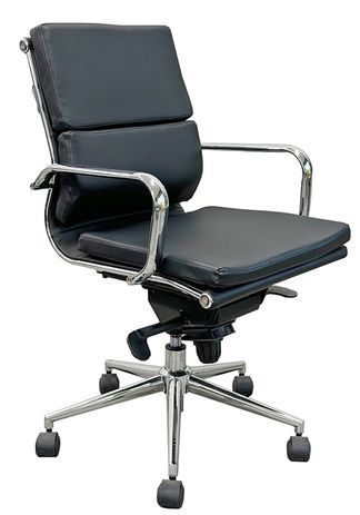 Black Leather Soft Pad Low Back Chair