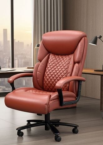 400 lbs. Cap. Cowhide Leather Executive Chair with Diamond Stitching in Terra Cotta Brown