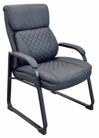 Black Top Grain Leather Guest Chair with Padded Arms