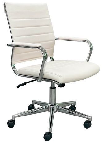 Padded Modern Classic Mid Back Office Chair in Cream Leather
