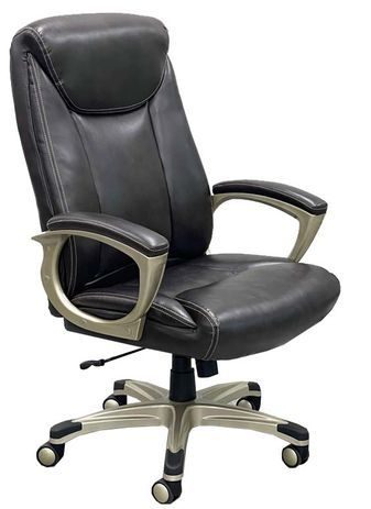 300-Lbs. Capacity High Back Brown Leather Chair with Champagne Frame
