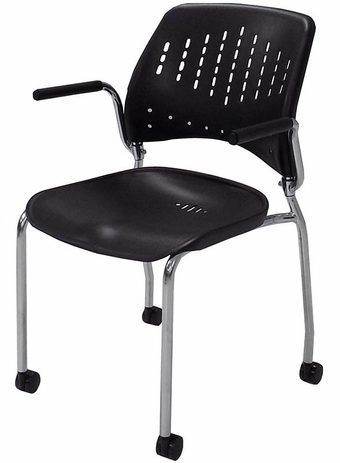 300 Lb. Capacity Black Mobile Stacking Guest Chair w/Armrests