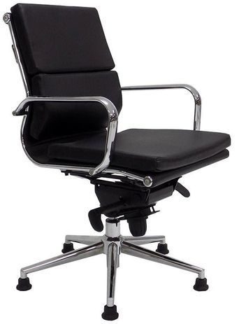 Black Leather Soft Pad Swivel Guest Chair on Glides