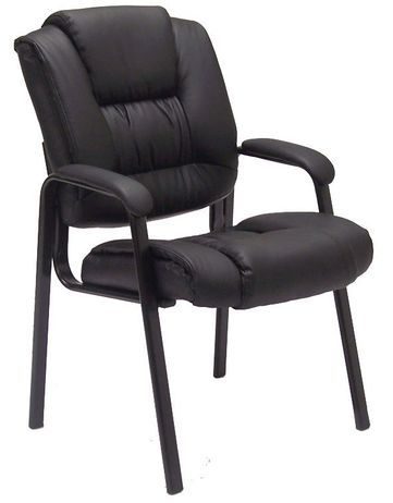 Deep Cushion Black Leather Guest Chair