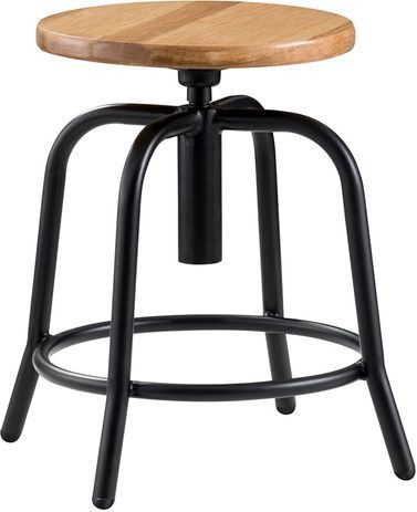 Industrial Metal Stool with Solid Wood Seat, 18