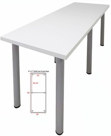 8' x 3' Standing Height Conference Table w/Round Post Legs
