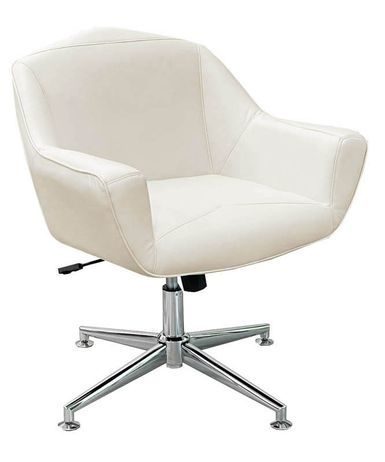 Mid Century Styled Leather Low Back Swivel Guest Chair in Ivory White