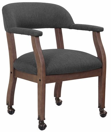Slate Grey Linen Guest Chair with Wood Frame & Casters