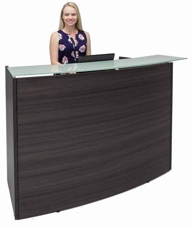 Standing Height Curved Glass Top Reception Desk in Charcoal or White 