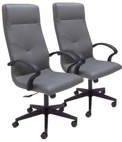 Set of 2 High Back Conference Room Chairs in Faux Leather in Gray