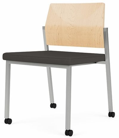 Avon Plywood Back / Fabric Seat Stackable Armless Chair on Casters - Upgrade Fabric or Healthcare Vinyl